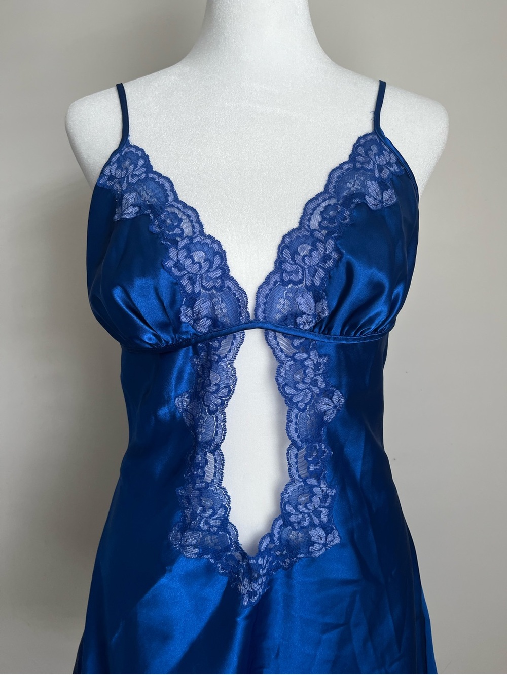 Avon Blue Satin Lace Trim Babydoll Slip Dress Chemise Sz L Romantic Boudoir - Picture 2 of 9